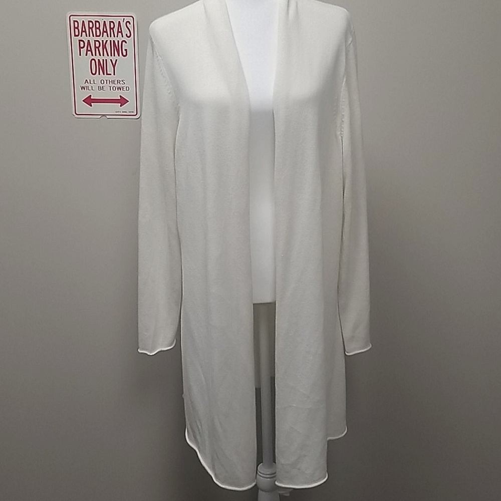 CHICO'S IVORY LONG OPEN CARDIGAN sz 3
